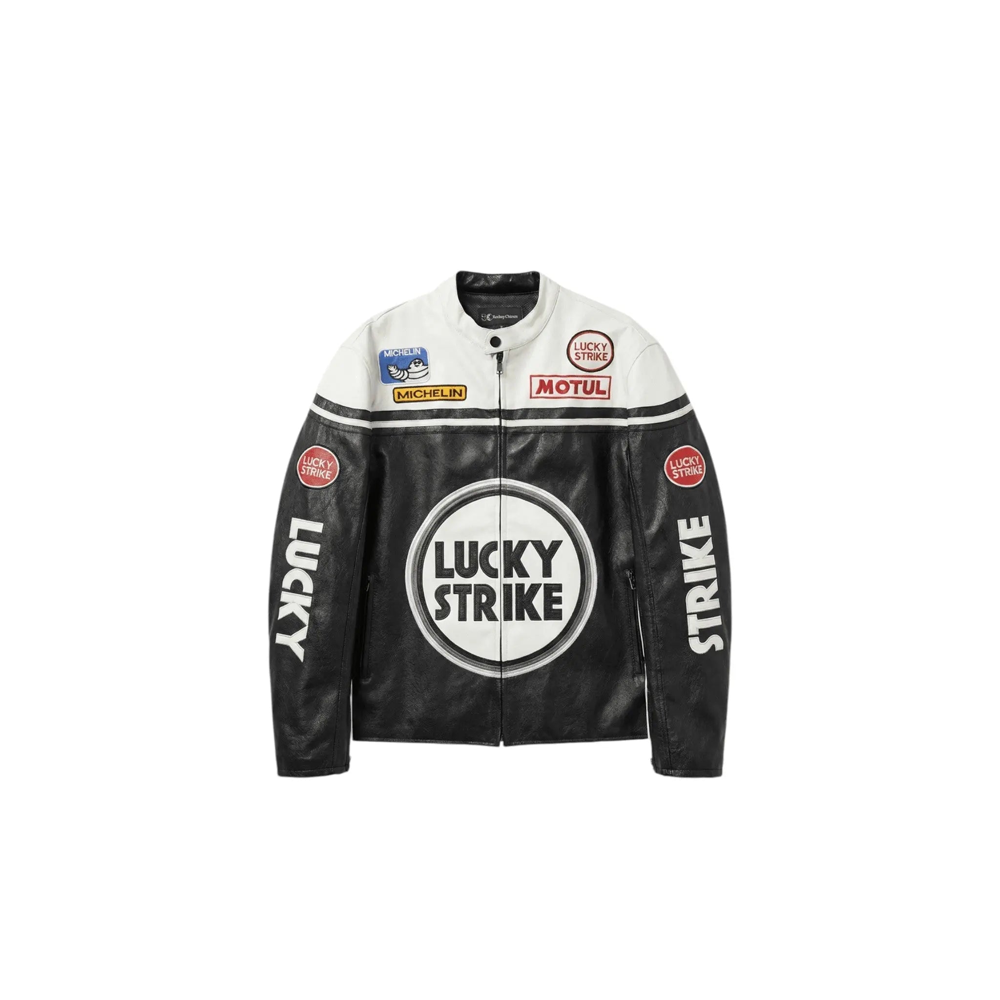 Lucky Strike Vintage Racing Leather Jacket – White & Black Edition image 1