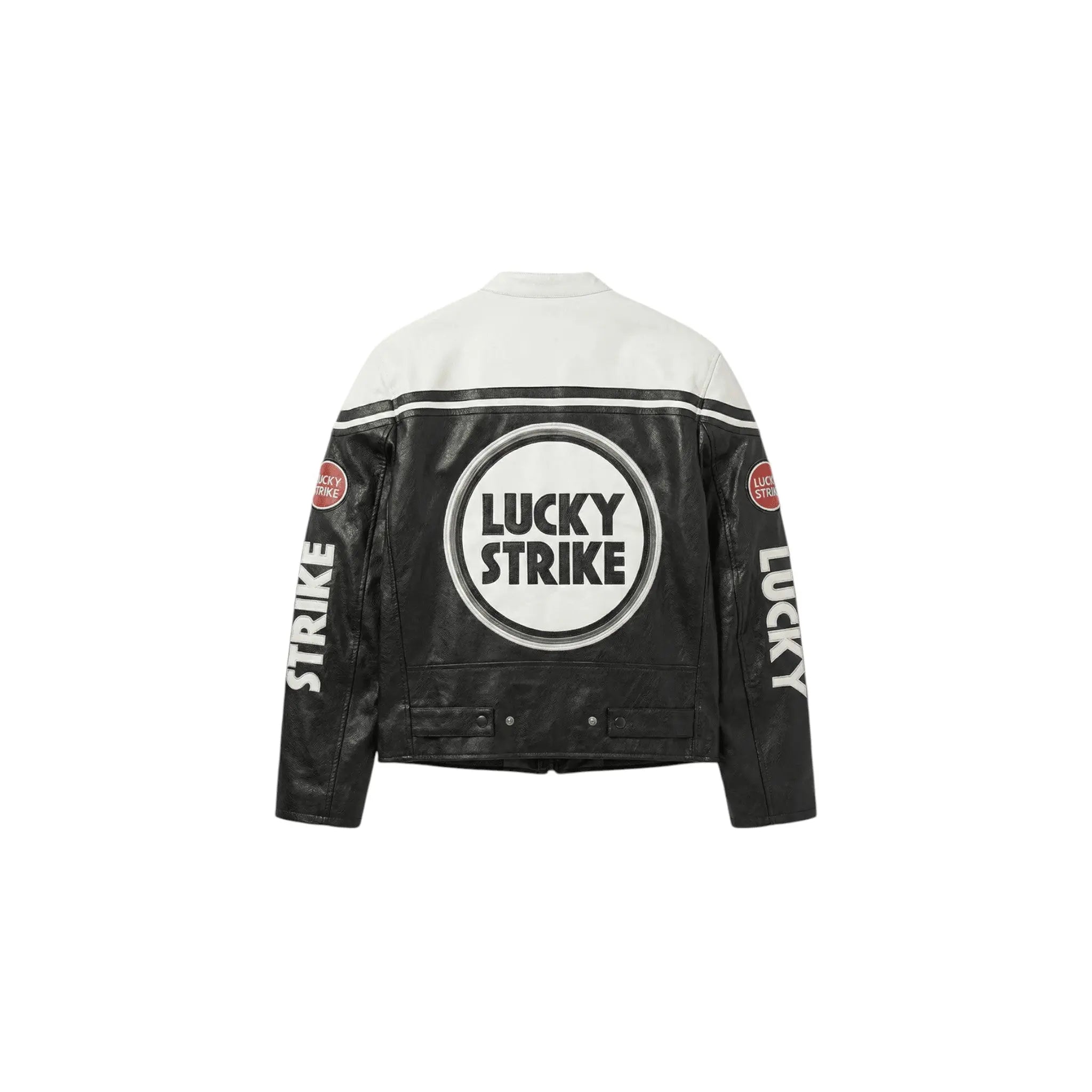 Lucky Strike Vintage Racing Leather Jacket – White & Black Edition image 2