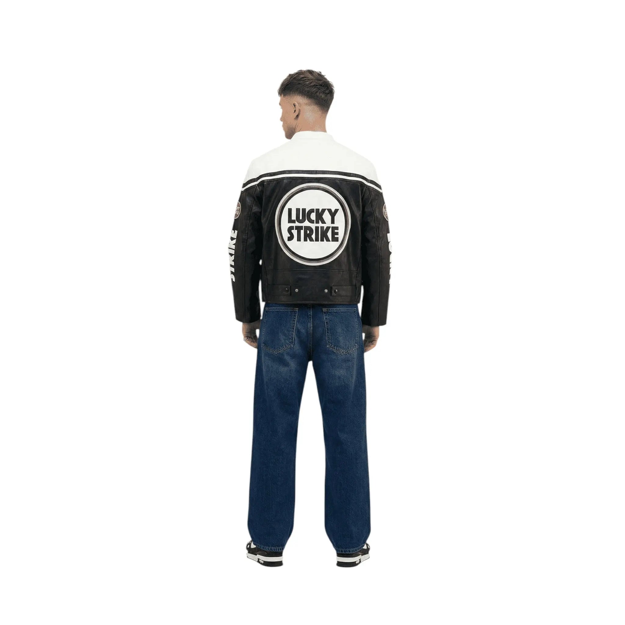 Lucky Strike Vintage Racing Leather Jacket – White & Black Edition image 6