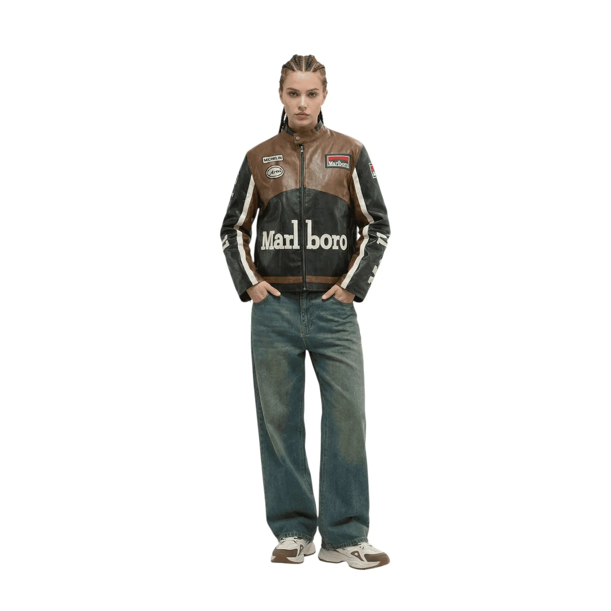Marlboro Vintage Racing Leather Jacket – Brown & Black Edition image 3