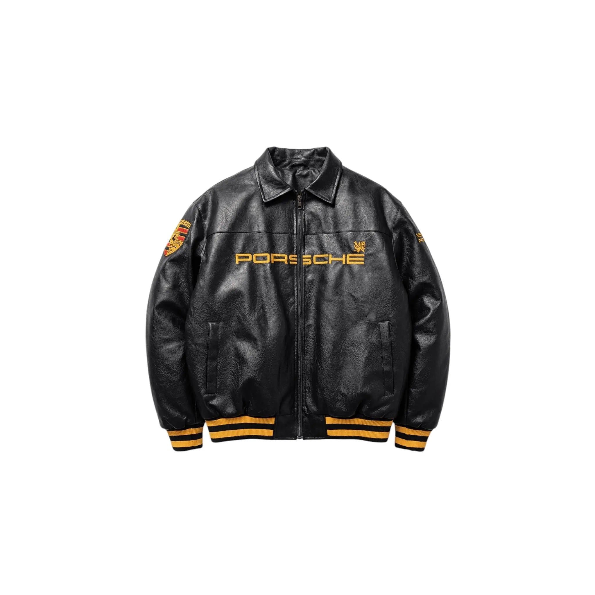 Porsche Vintage Leather Bomber Jacket – Black Edition image 1