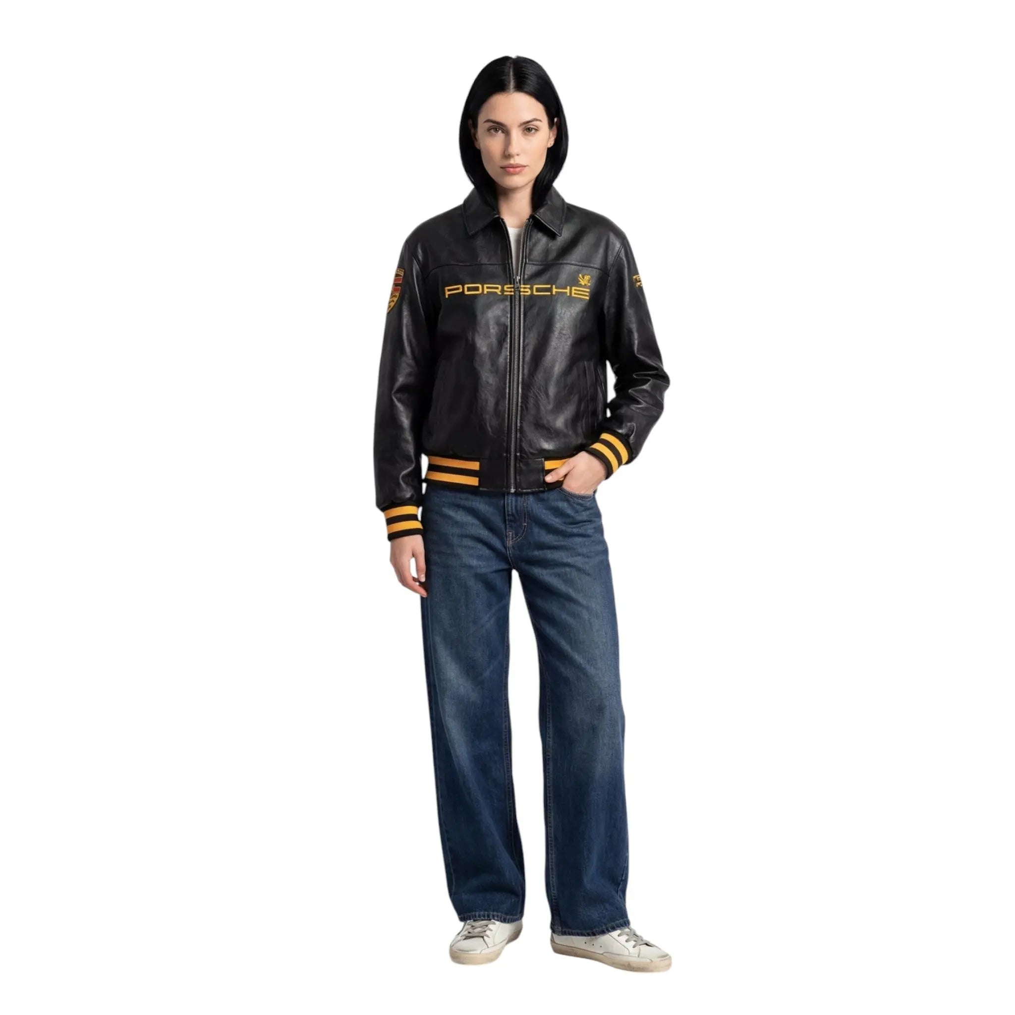Porsche Vintage Leather Bomber Jacket – Black Edition image 2