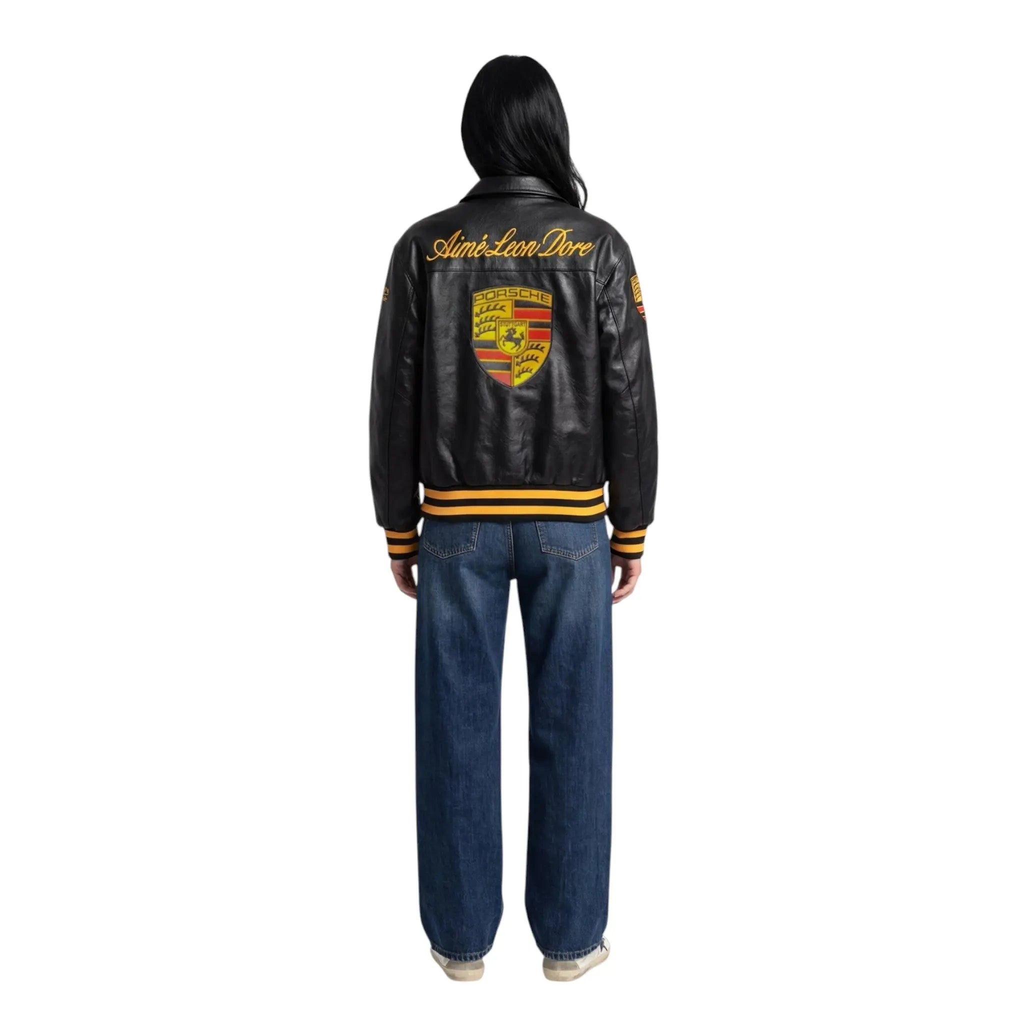 Porsche Vintage Leather Bomber Jacket – Black Edition image 3