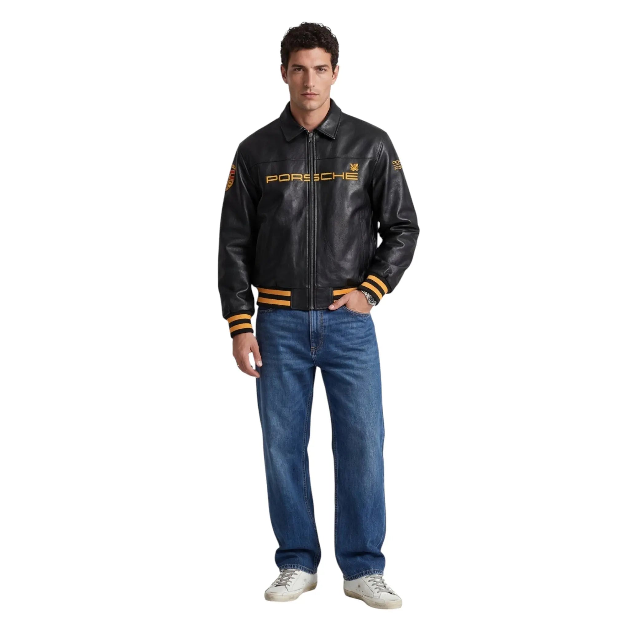 Porsche Vintage Leather Bomber Jacket – Black Edition image 4