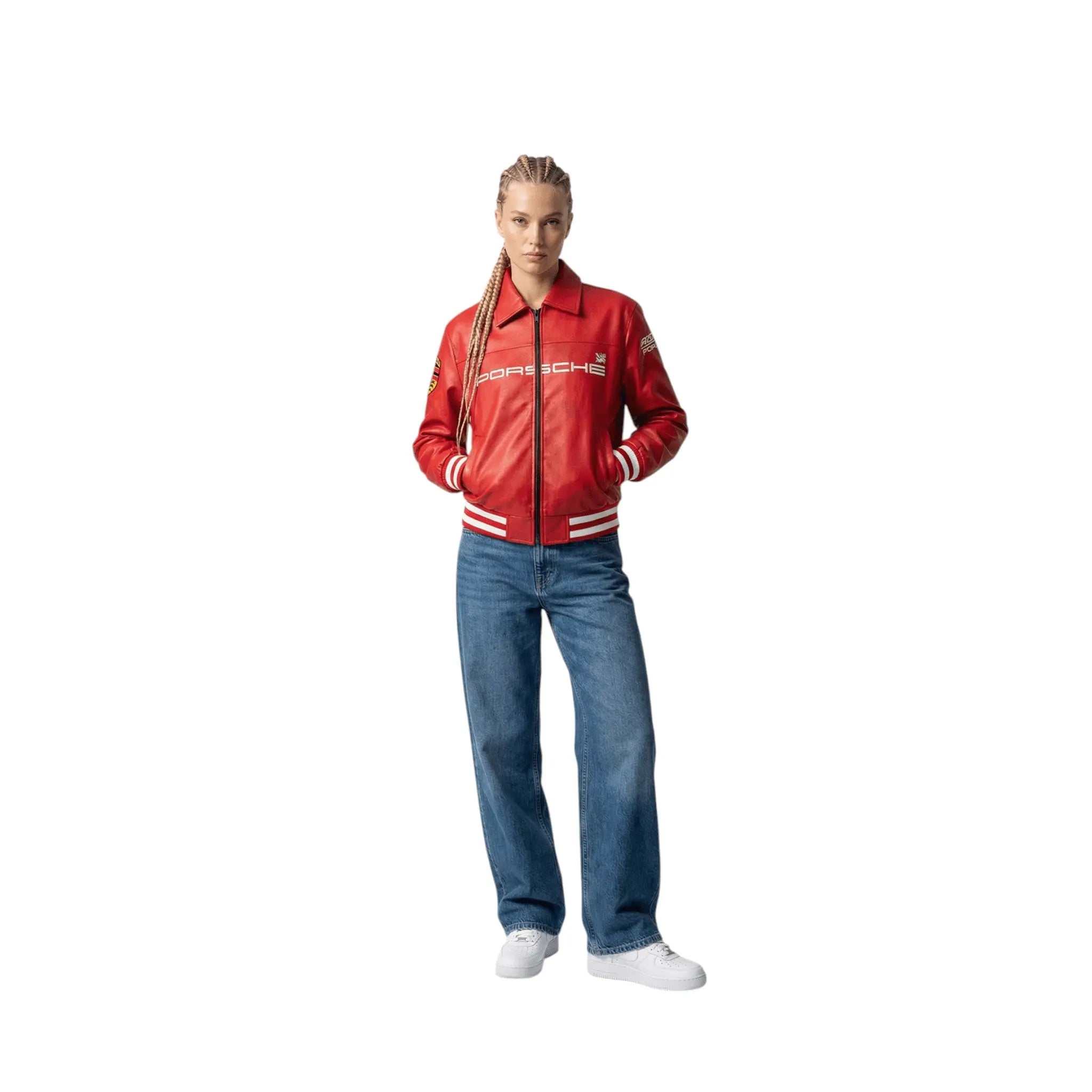 Porsche Vintage Leather Bomber Jacket – Red Edition image 3