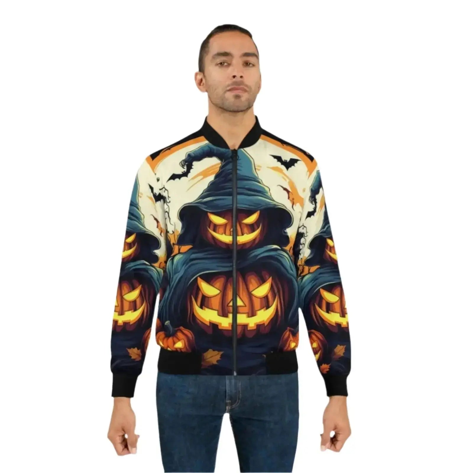 Halloween Jack O' Lantern Unisex Bomber Jacket - Festive Apparel image 3