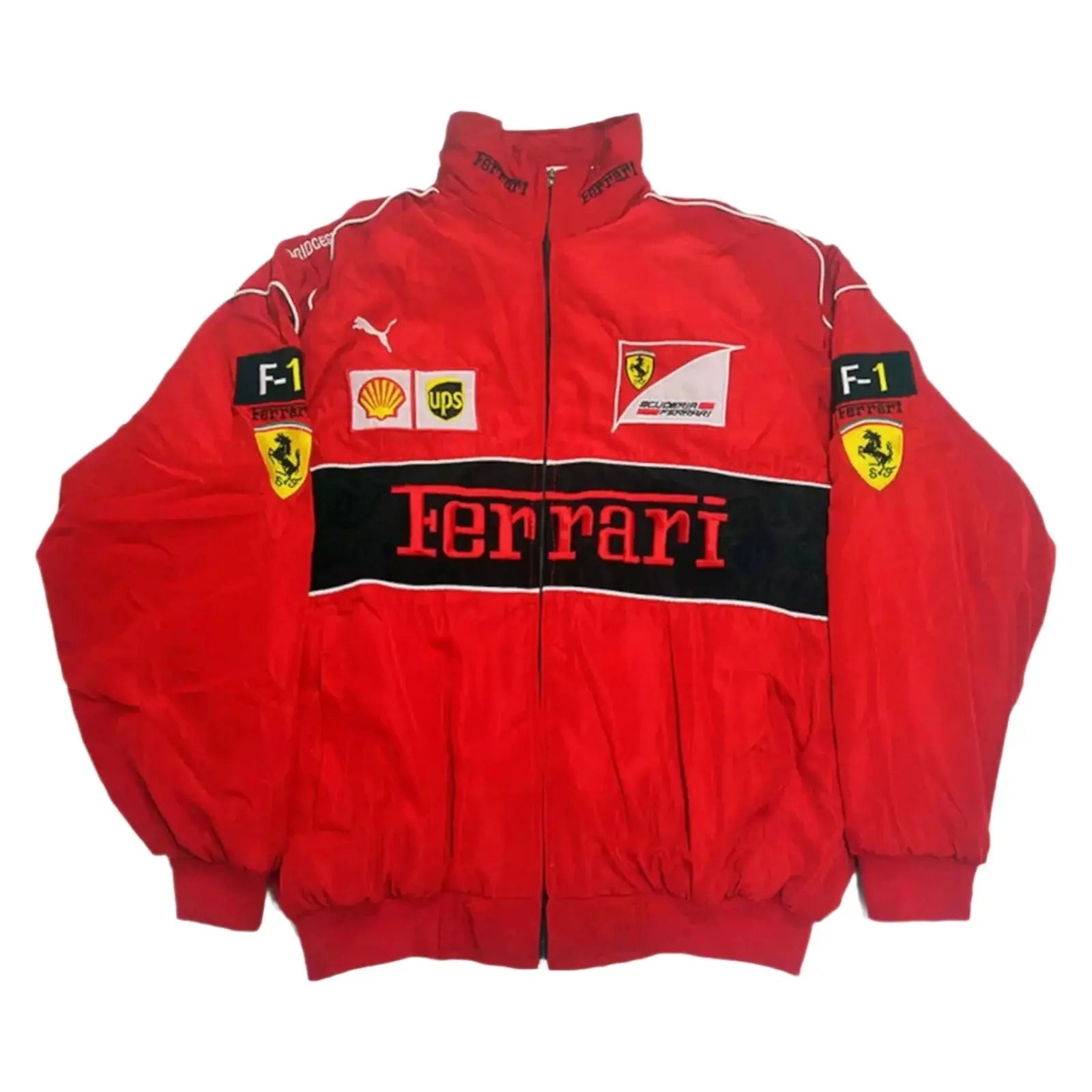Vintage Ferrari Racing Embroidery Stylish Winter F1 Jacket image 1