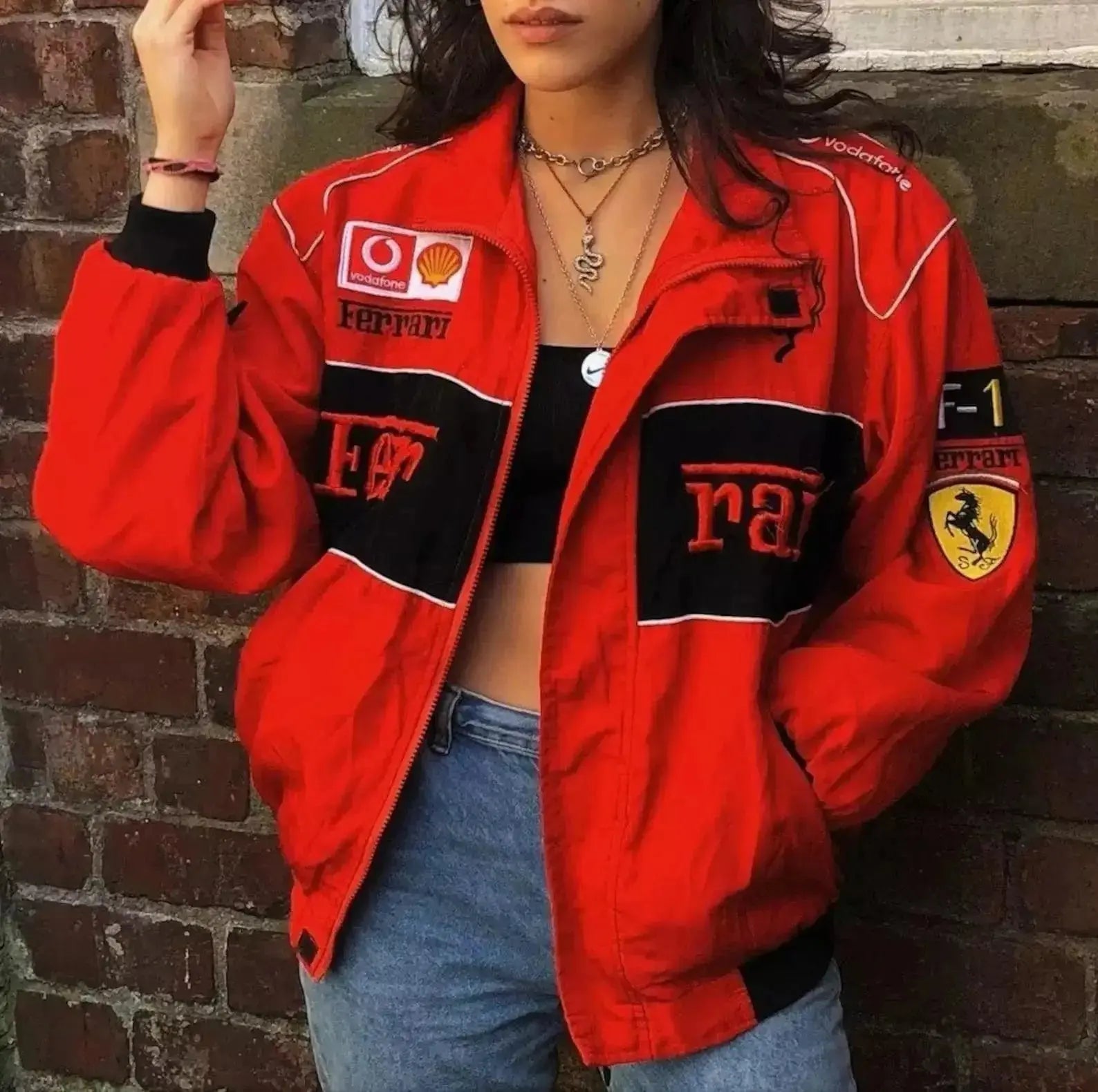 Vintage Ferrari Racing Embroidery Stylish Winter F1 Jacket image 4