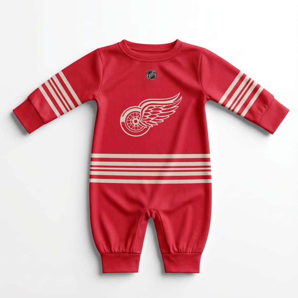 Detroit Red Wings - Hockey Baby Onesie Jumpsuit - Detroit Red Wings Hockey Baby onesie jumpsuit shot from the front | Dash Racegear