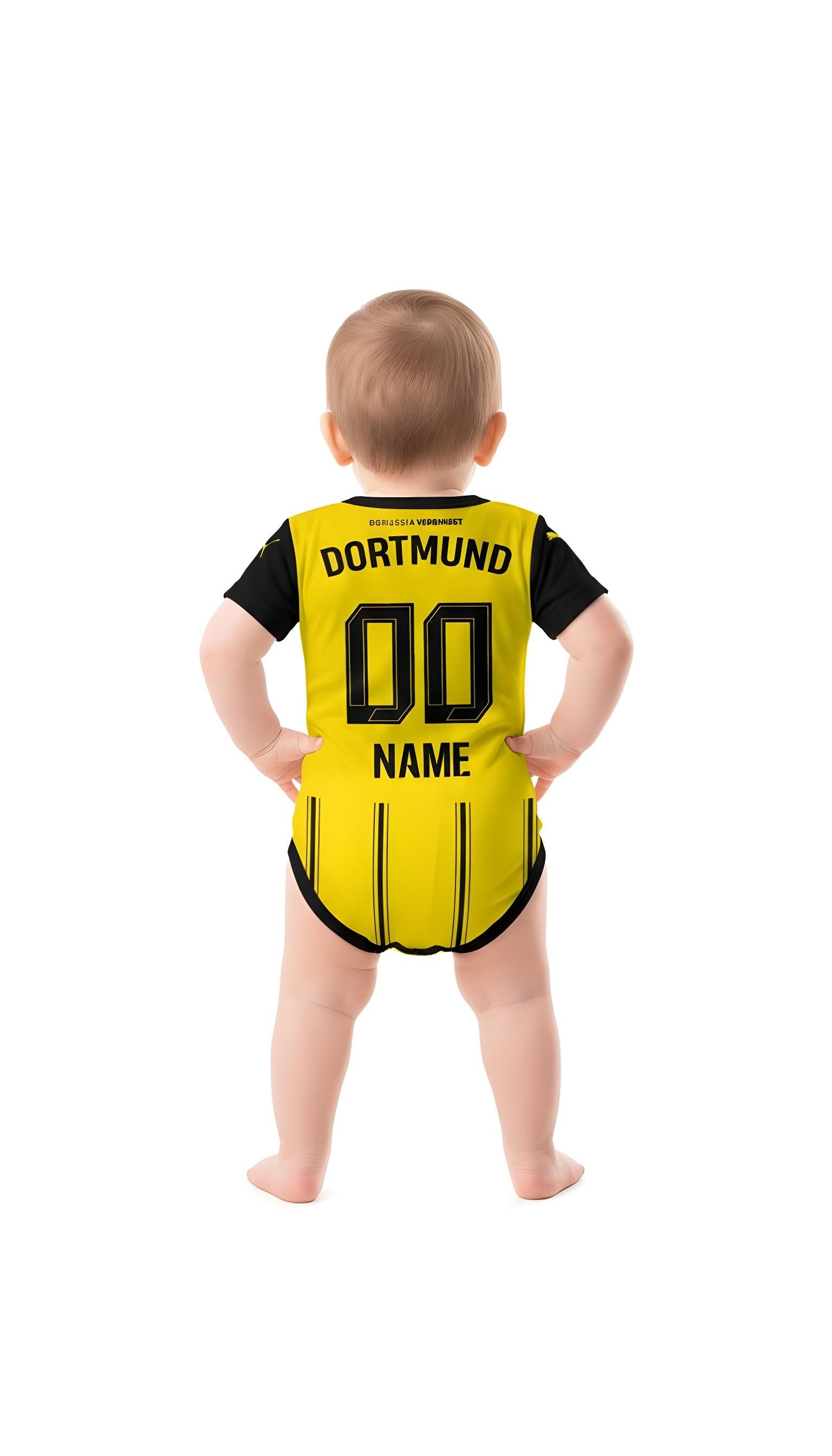 24/25 Dortmund Baby Bodysuit - Borussia Dortmund baby onesie worn by a toddler back view | Dash Racegear