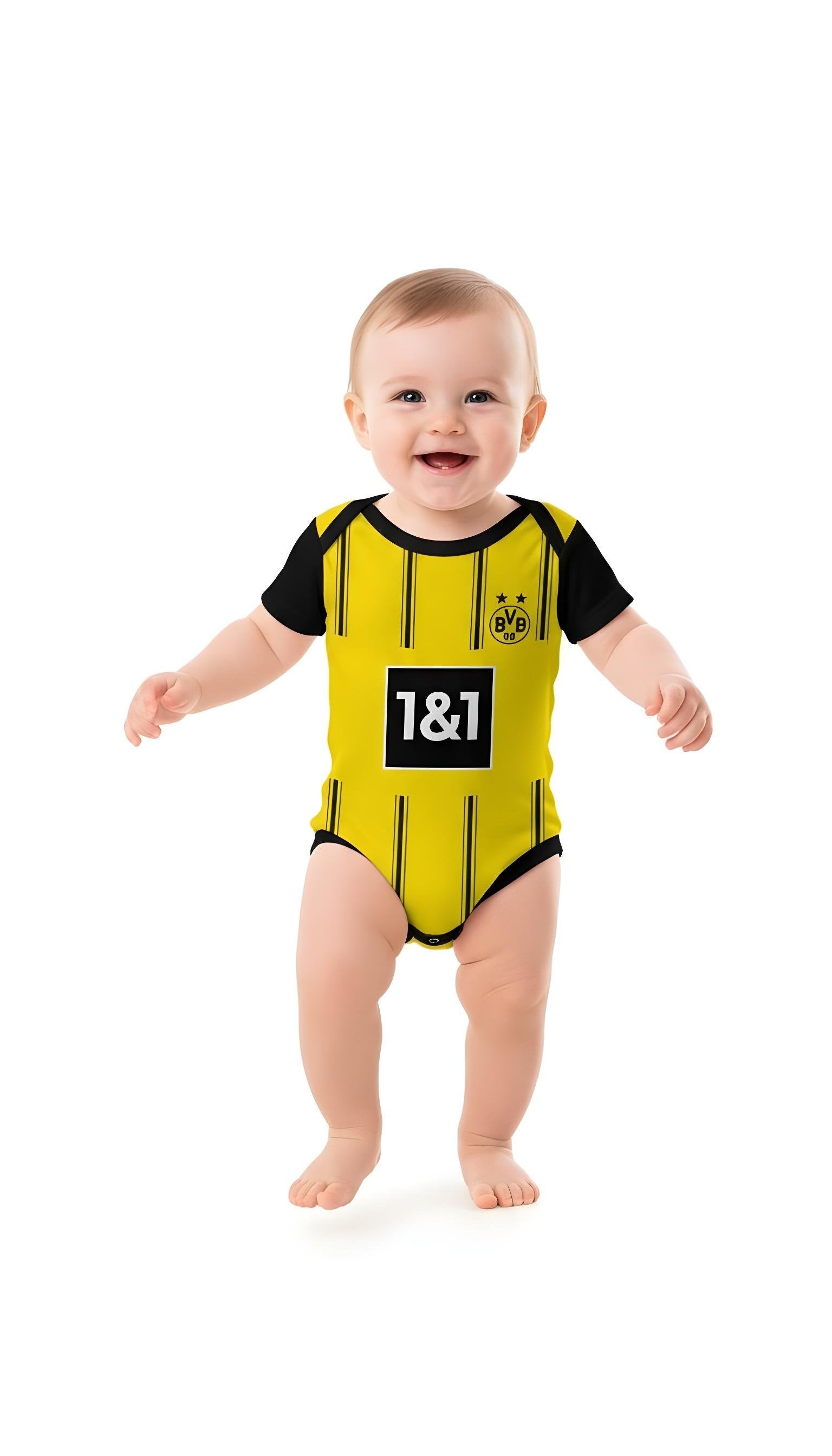 24/25 Dortmund Baby Bodysuit - Toddler wearing a Borussia Dortmund baby onesie against a white backdrop | Dash Racegear