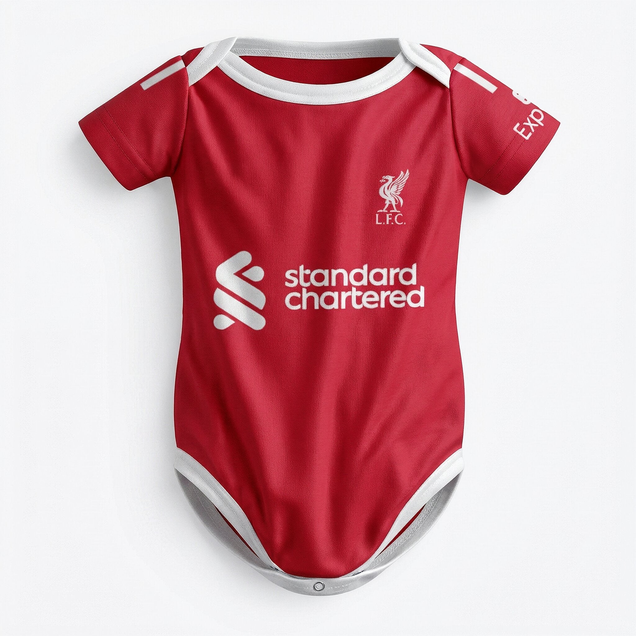 25/26 Liverpool Baby Bodysuit - Liverpool FC 25/26 baby bodysuit front view with LFC crest and Standard Chartered sponsor | Dash Racegear