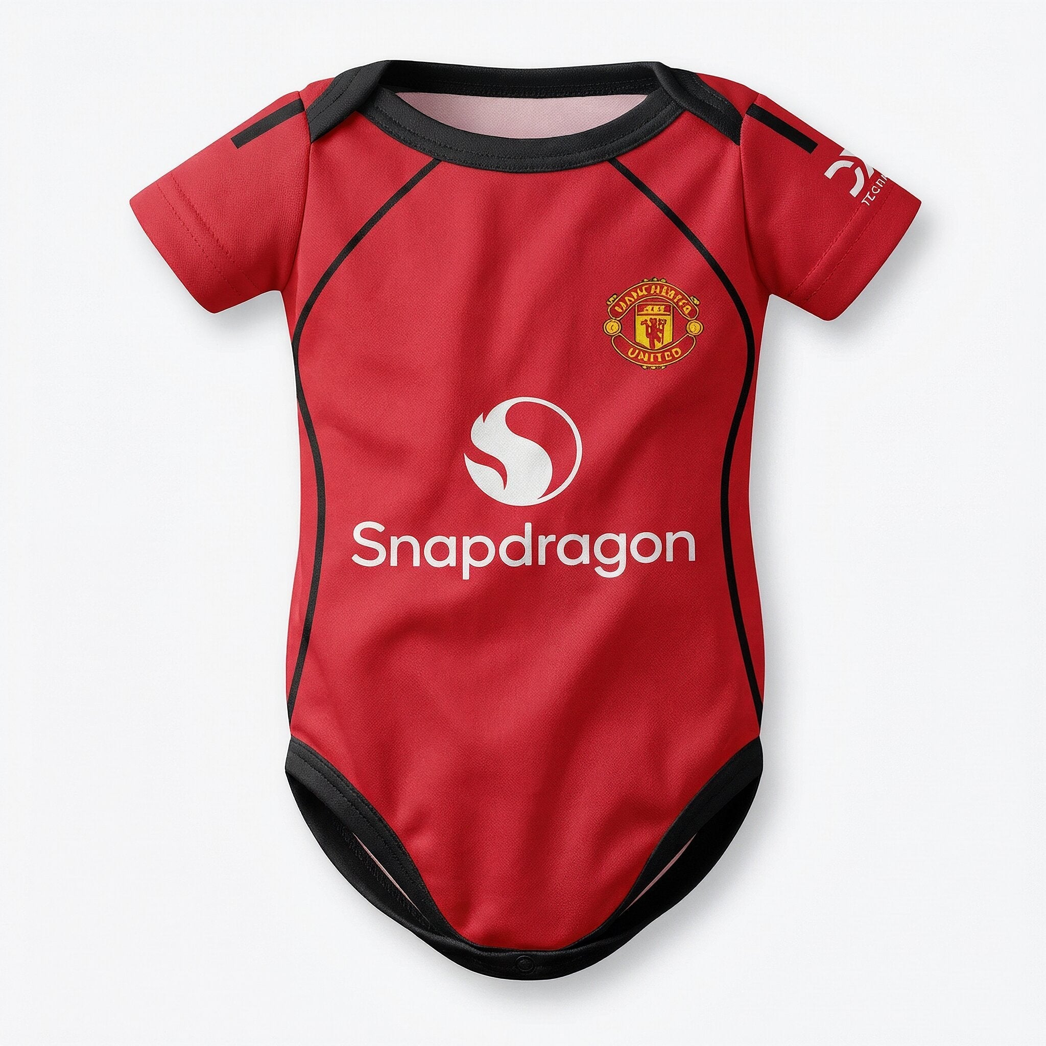 25/26 Manchester United Baby Bodysuit - Manchester United 25/26 baby bodysuit front view with Snapdragon logo and club crest | Dash Racegear