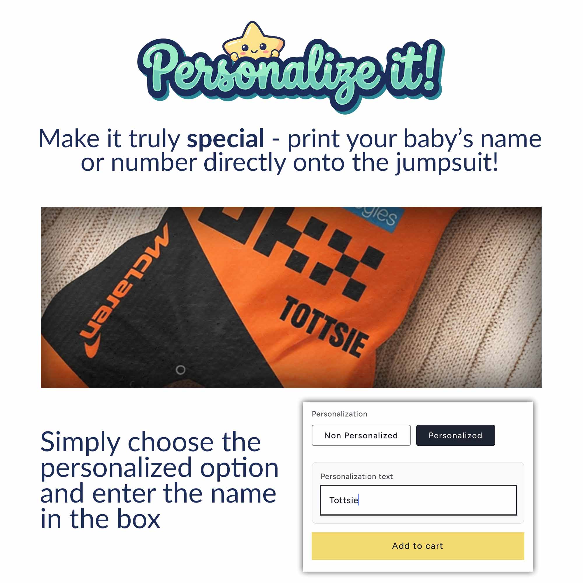 McLaren Longsleeve Jumpsuit 2025 - McLaren  racing Formula One inspired baby oneise personalization instructions | Dash Racegear