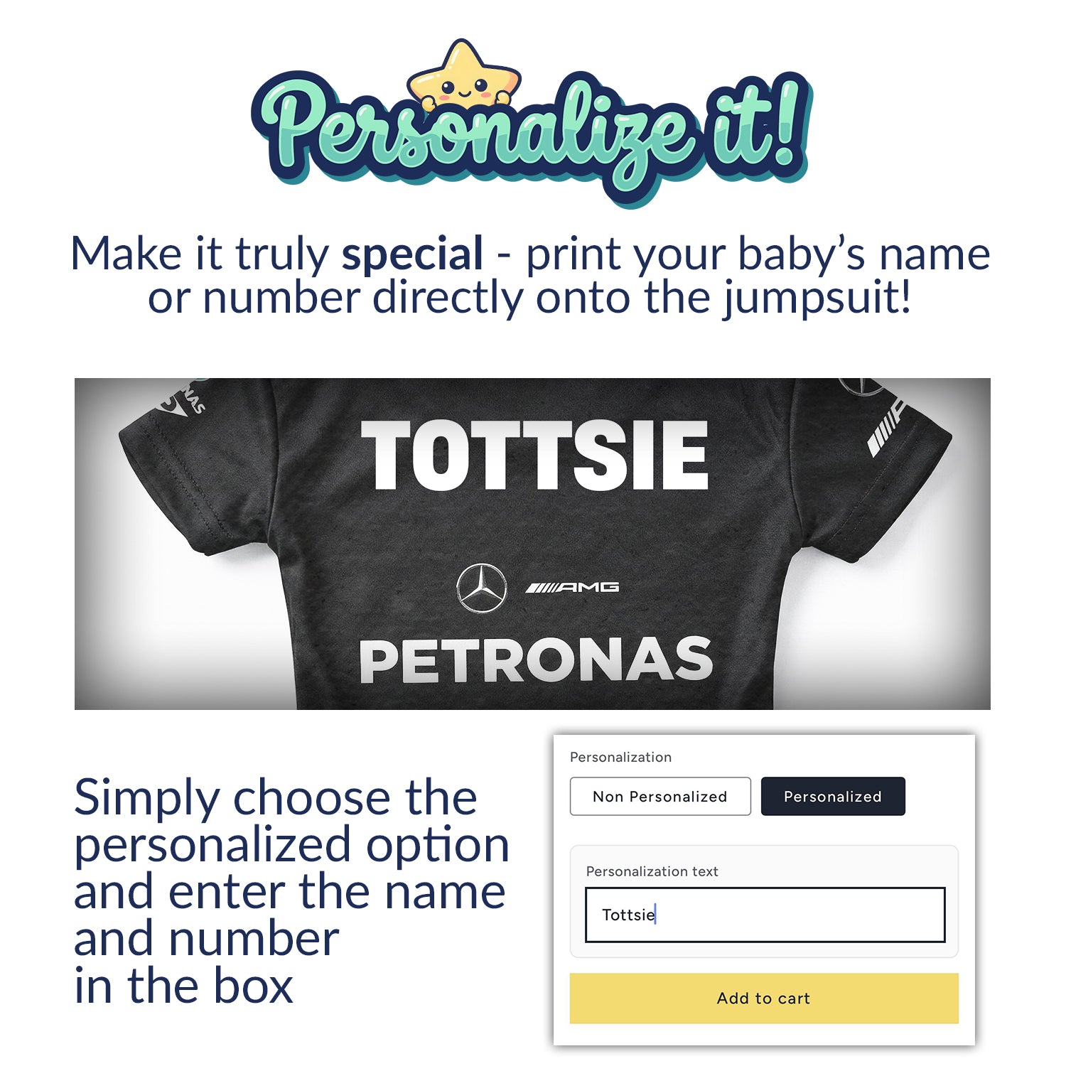 Mercedes Baby Bodysuit Onesie 2025 - personalization instructions for mercedes f1 baby onesie | Dash Racegear