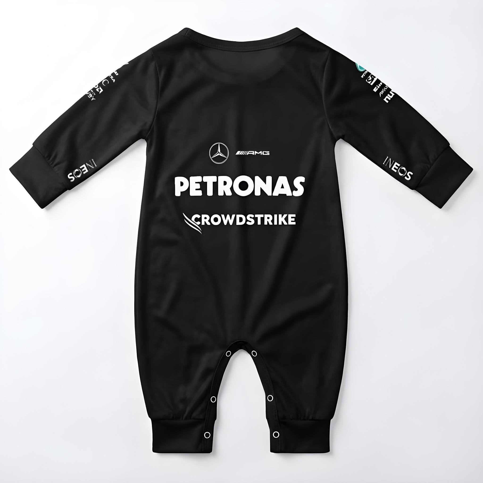 Mercedes Longsleeve Jumpsuit 2025 - Mercedes Benz Amg racing Formula One inspired baby oneise back | Dash Racegear