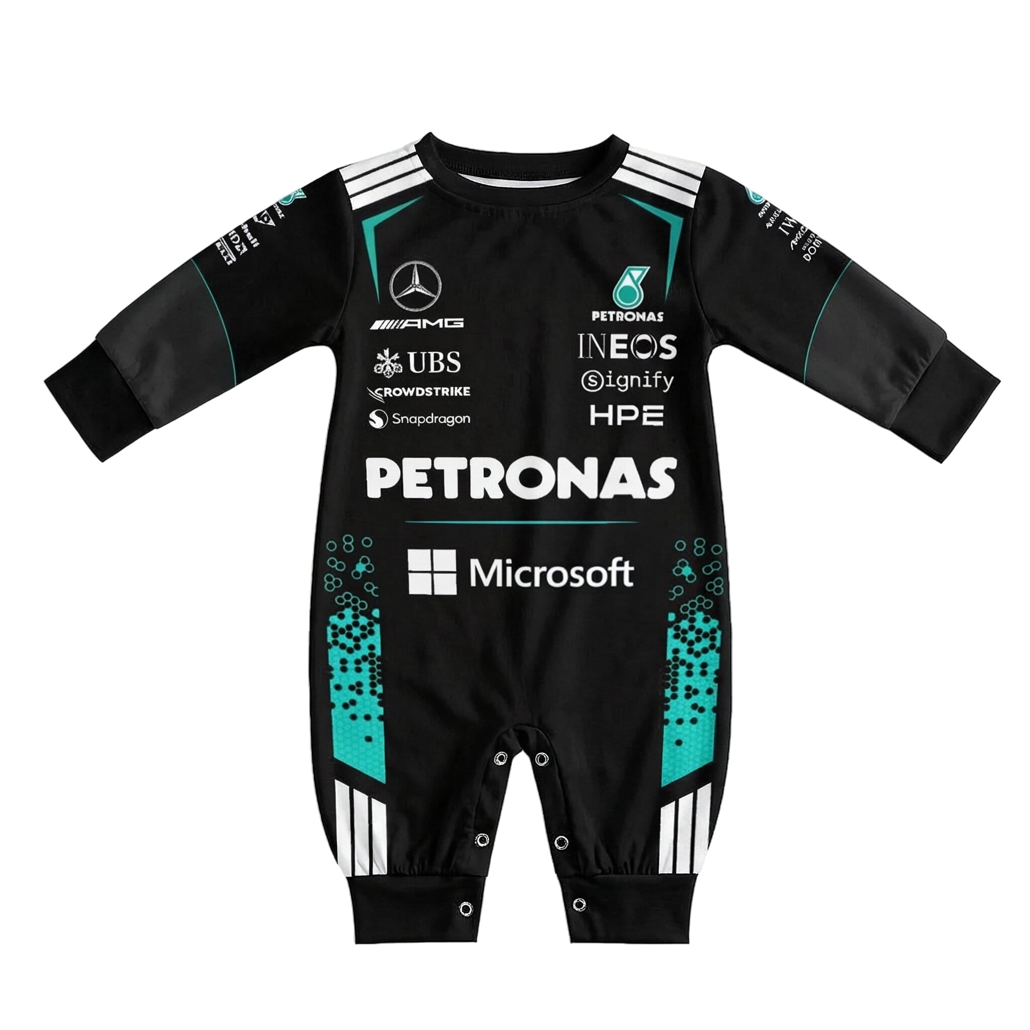 Mercedes Longsleeve Baby Onesie Jumpsuit 2026 - mercedes amg baby onesie jumpsuit front | Dash Racegear