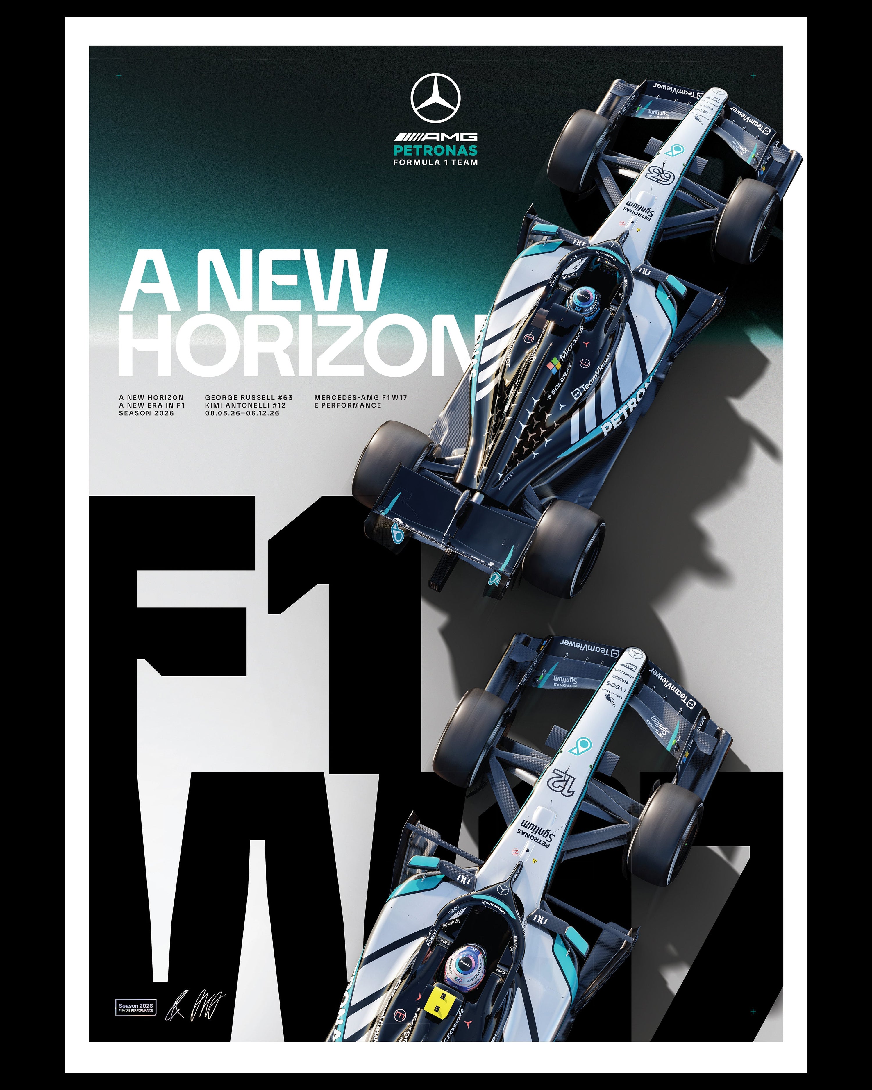 New Horizon Team Poster — alternate product angle showing Mercedes-AMG PETRONAS F1 styling and product details | Dash Racegear