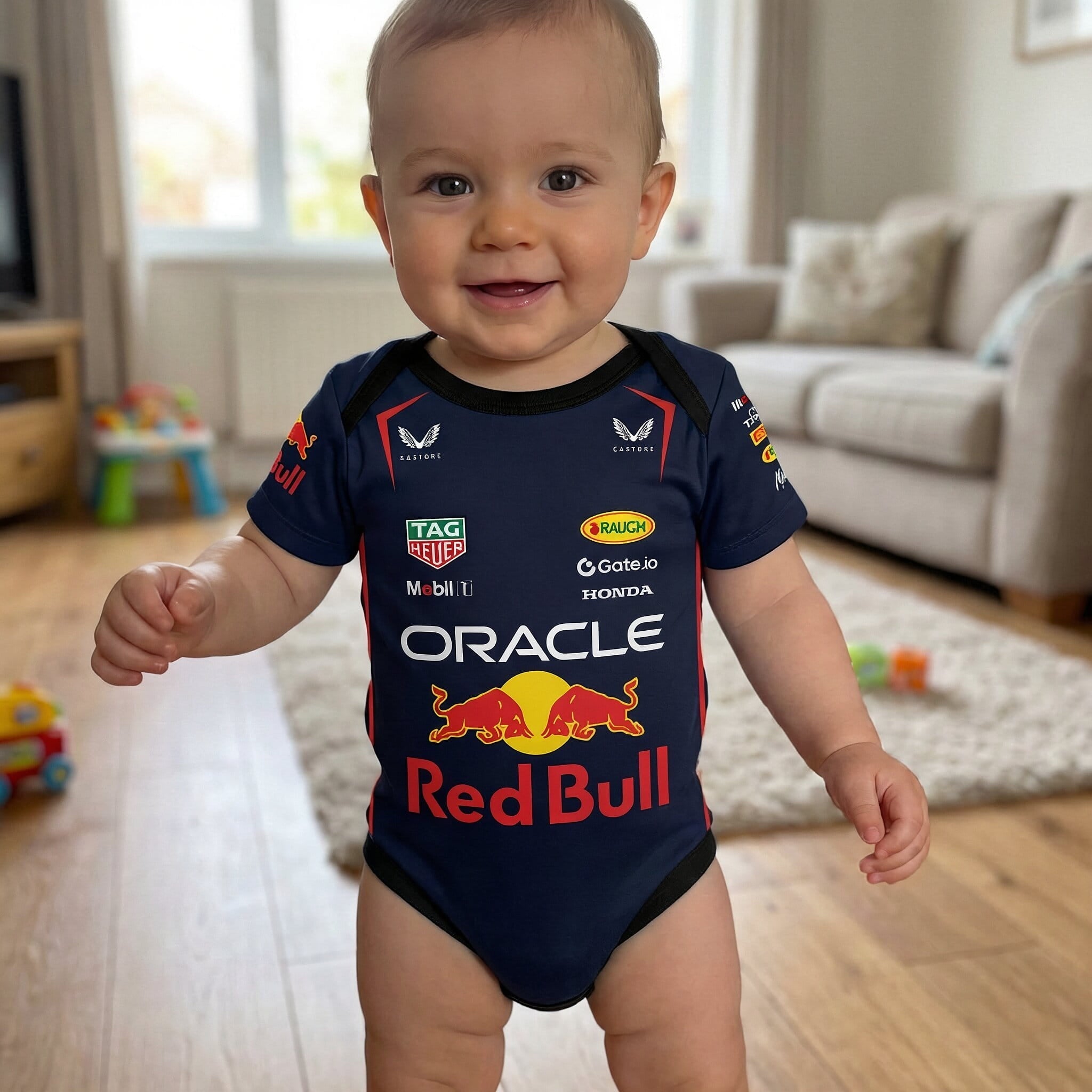 Red Bull Baby Bodysuit Onesie 2025 - toddler wearing a 2025 red bull racing baby bodysuit onesie | Dash Racegear