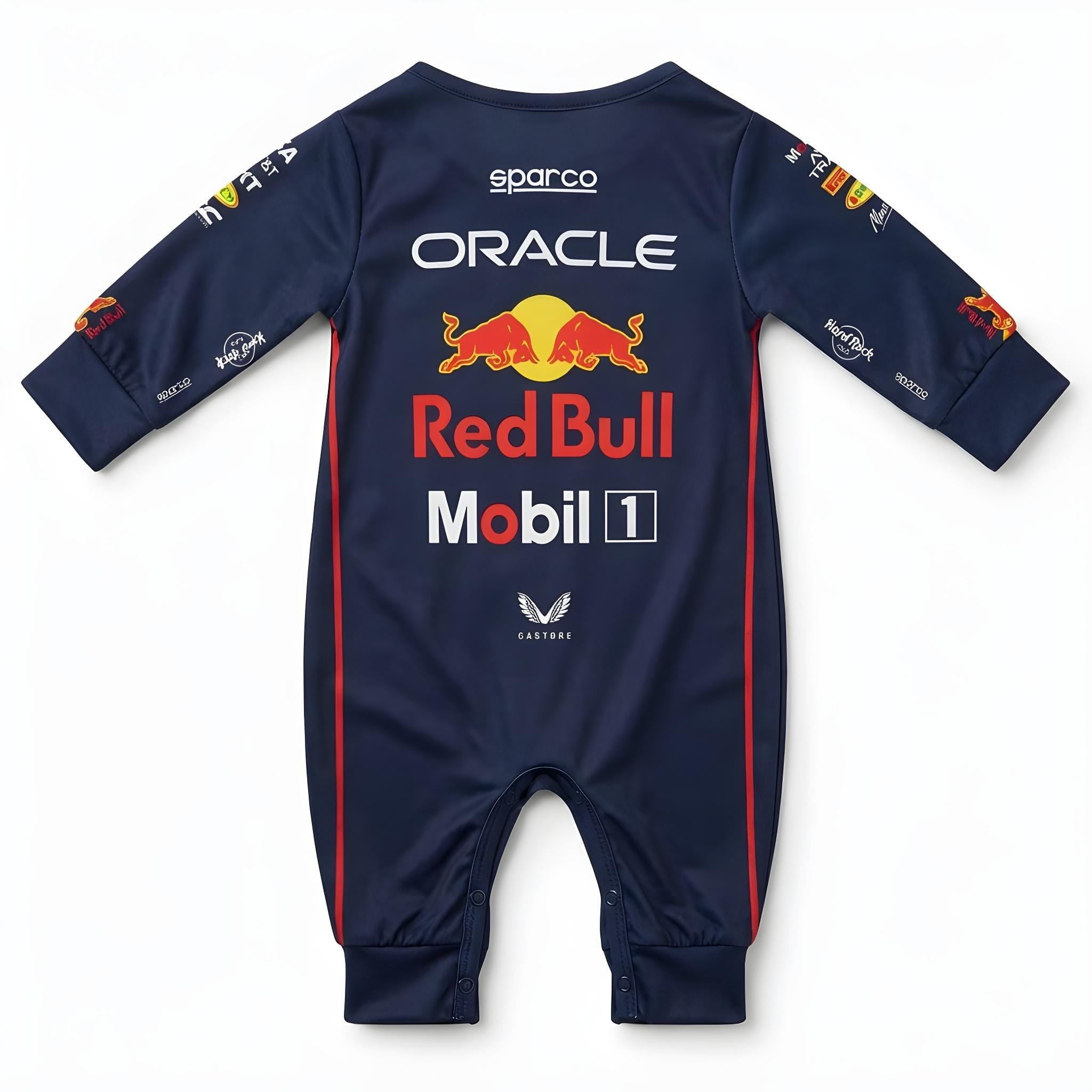 Red Bull Longsleeve Jumpsuit 2025 - 2025 Red Bull Racing baby jumpsuit back view | Dash Racegear