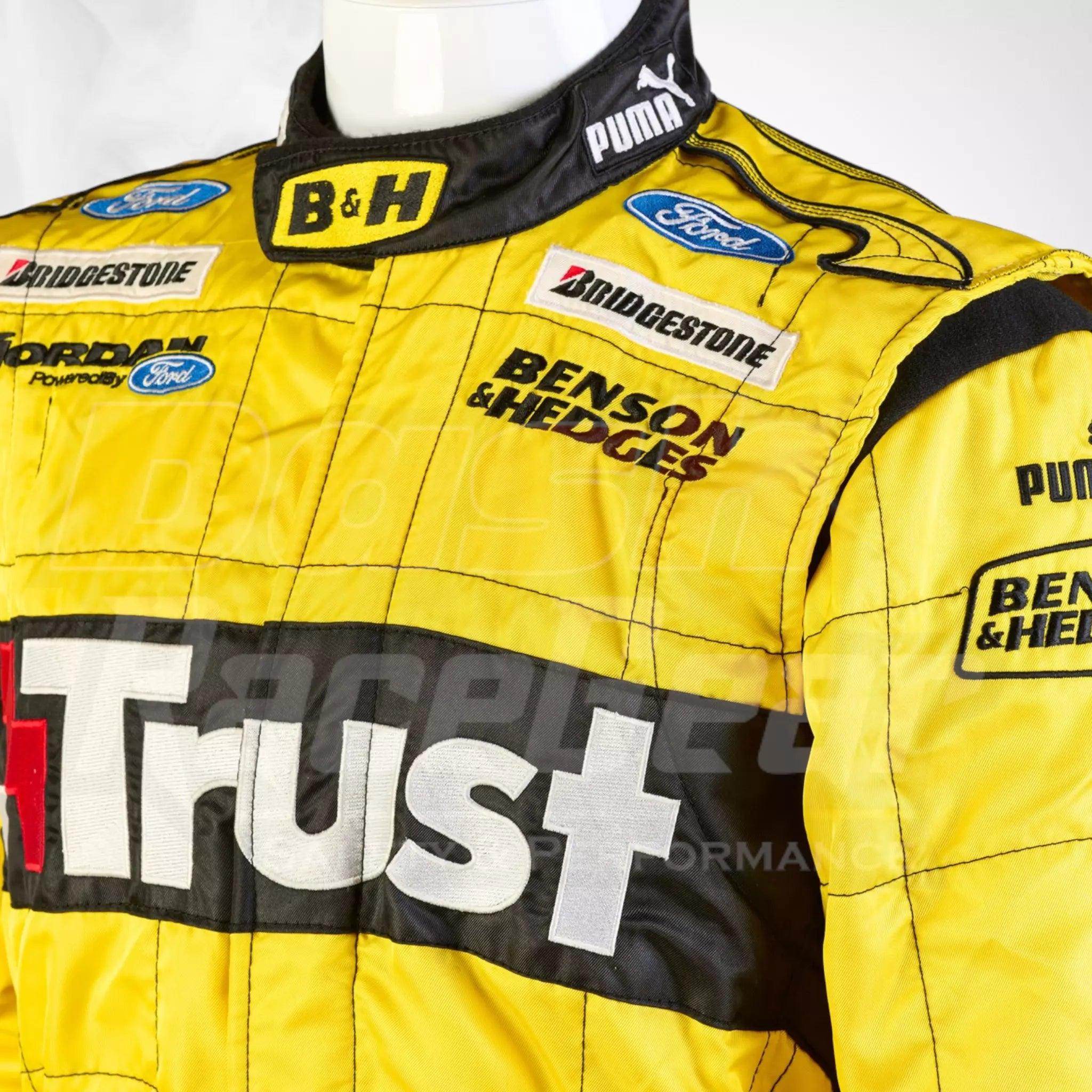 2004 jordan ford benson & hedges sparco formula 1 nigel mansell’s race suit 2004 jordan ford benson & hedges sparco formula 1 nigel mansell’s race suit