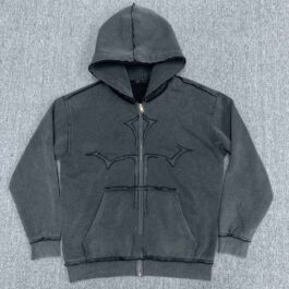 Custom Blank Unisex Vintage Acid Wash Zip Hoodie Jacket