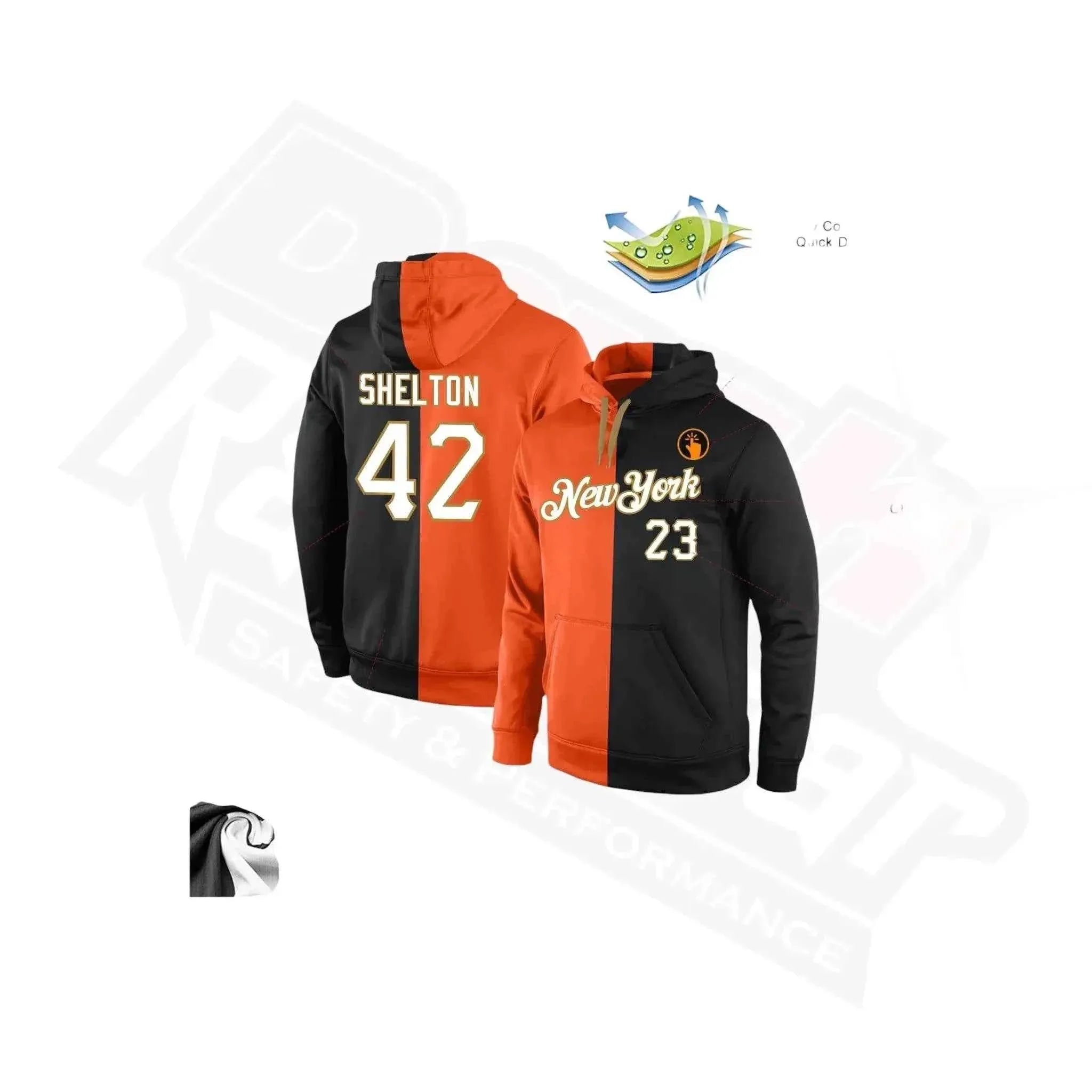 Custom Stitched Orange, White & Black Split Sports Hoodie Dash Racegear