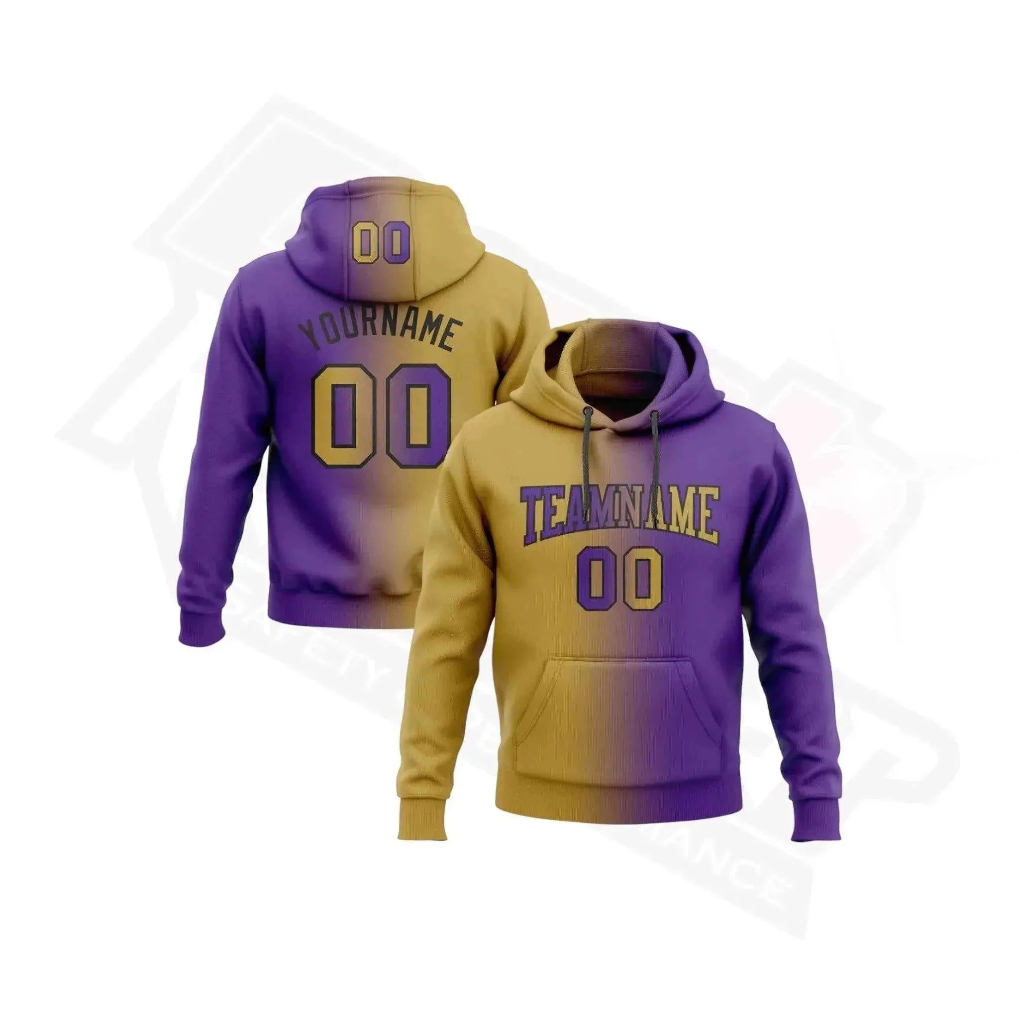 Custom Stitched Purple, Old Gold & Black Gradient Sports Hoodie Dash Racegear