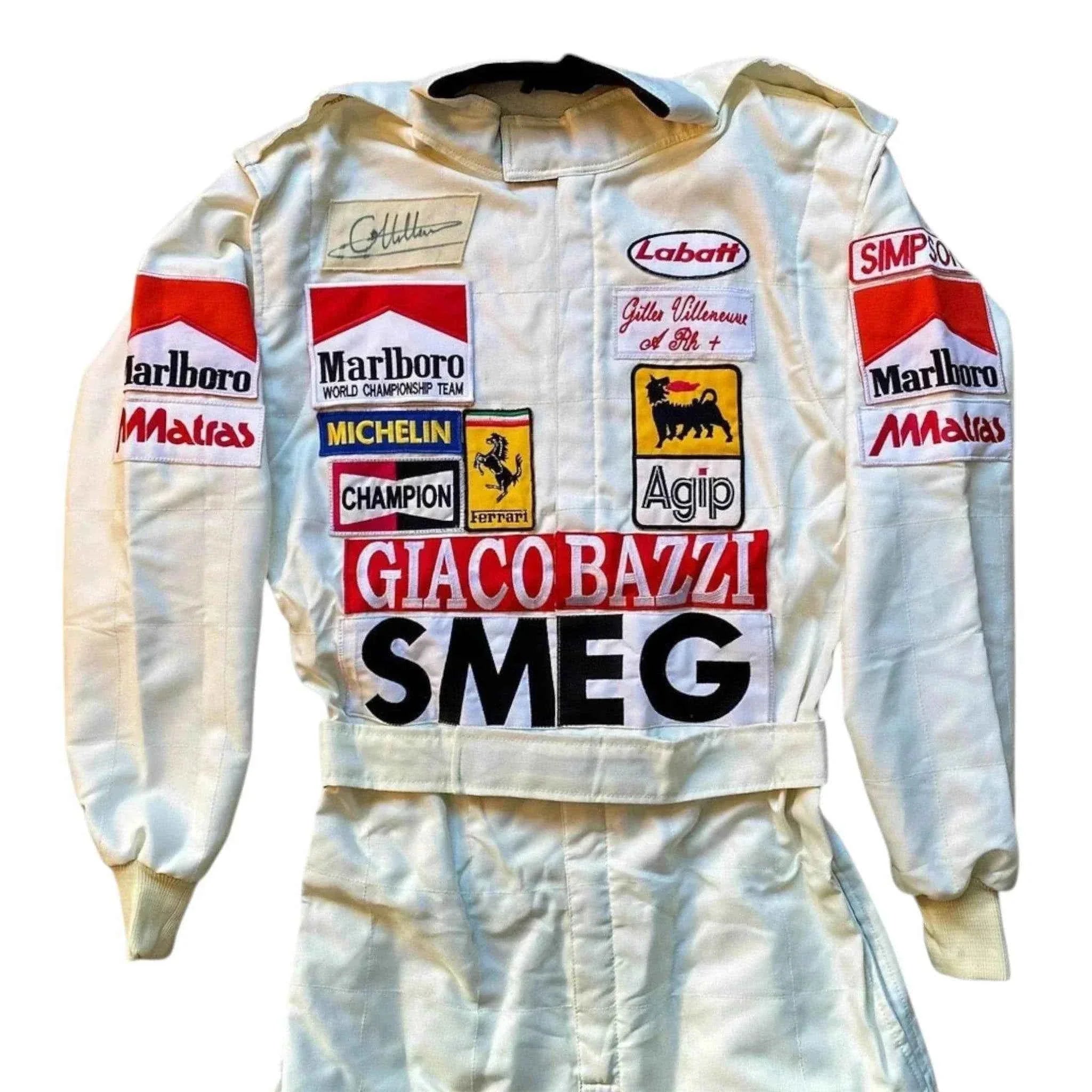 gilles villeneuve signed ferrari 1980 f1 replica race suit GILLES VILLENEUVE SIGNED Ferrari 1980 F1 REPLICA Race SUIT Dash Racegear