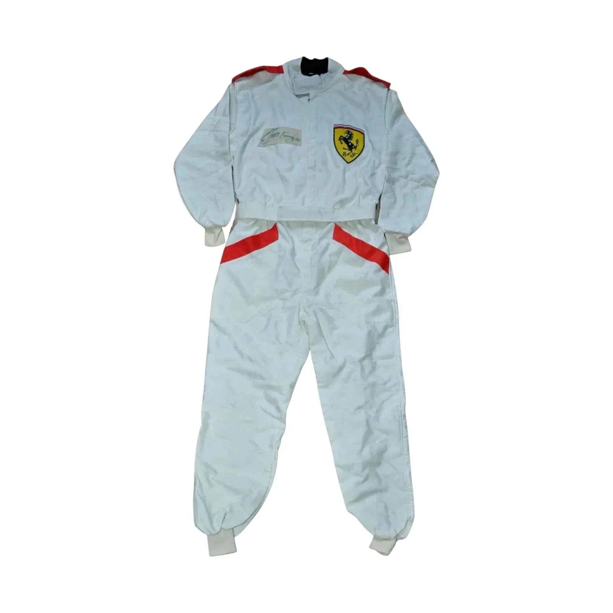juan manuel fangio signed vintage ferrari f1 replica race suit Juan Manuel Fangio SIGNED VINTAGE FERRARI F1 REPLICA Race SUIT Dash Racegear
