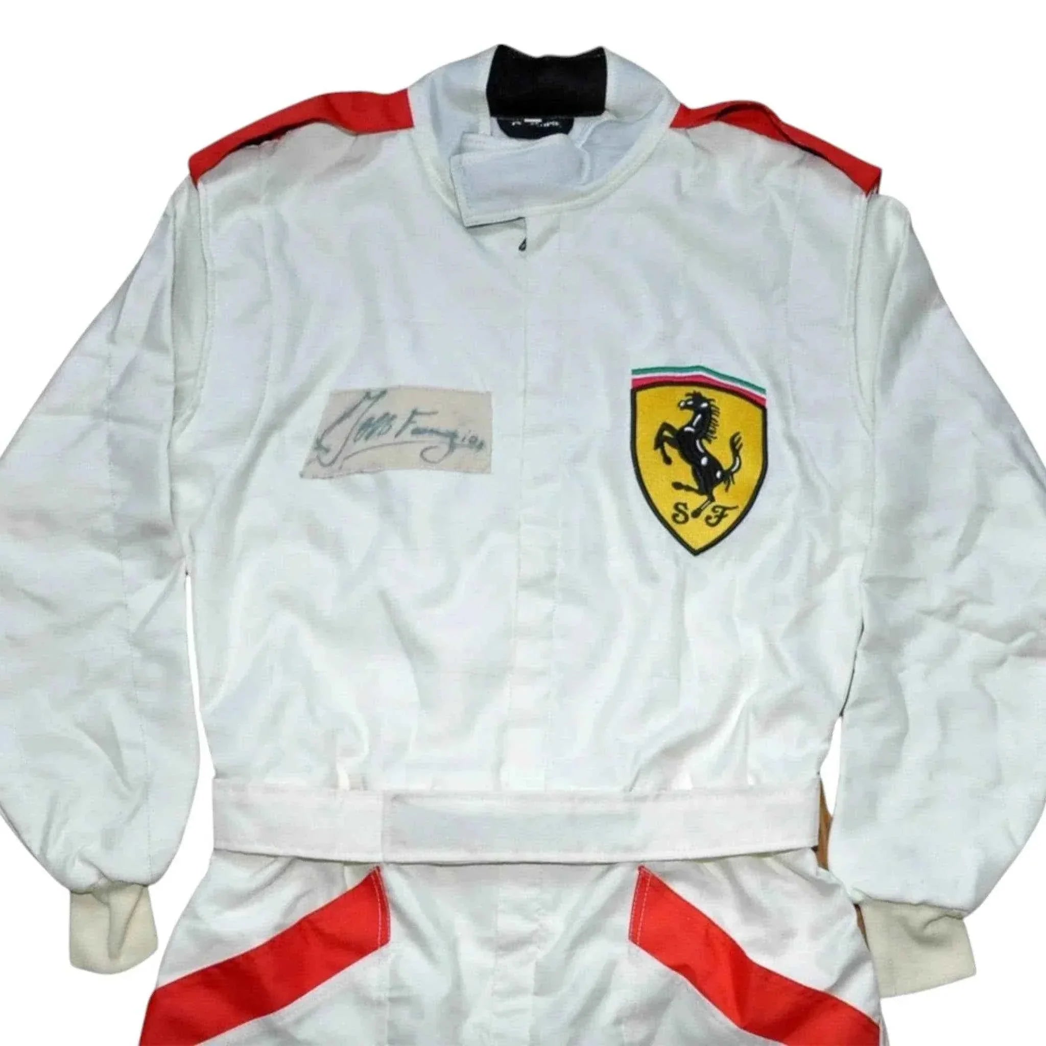 juan manuel fangio signed vintage ferrari f1 replica race suit Juan Manuel Fangio SIGNED VINTAGE FERRARI F1 REPLICA Race SUIT Dash Racegear