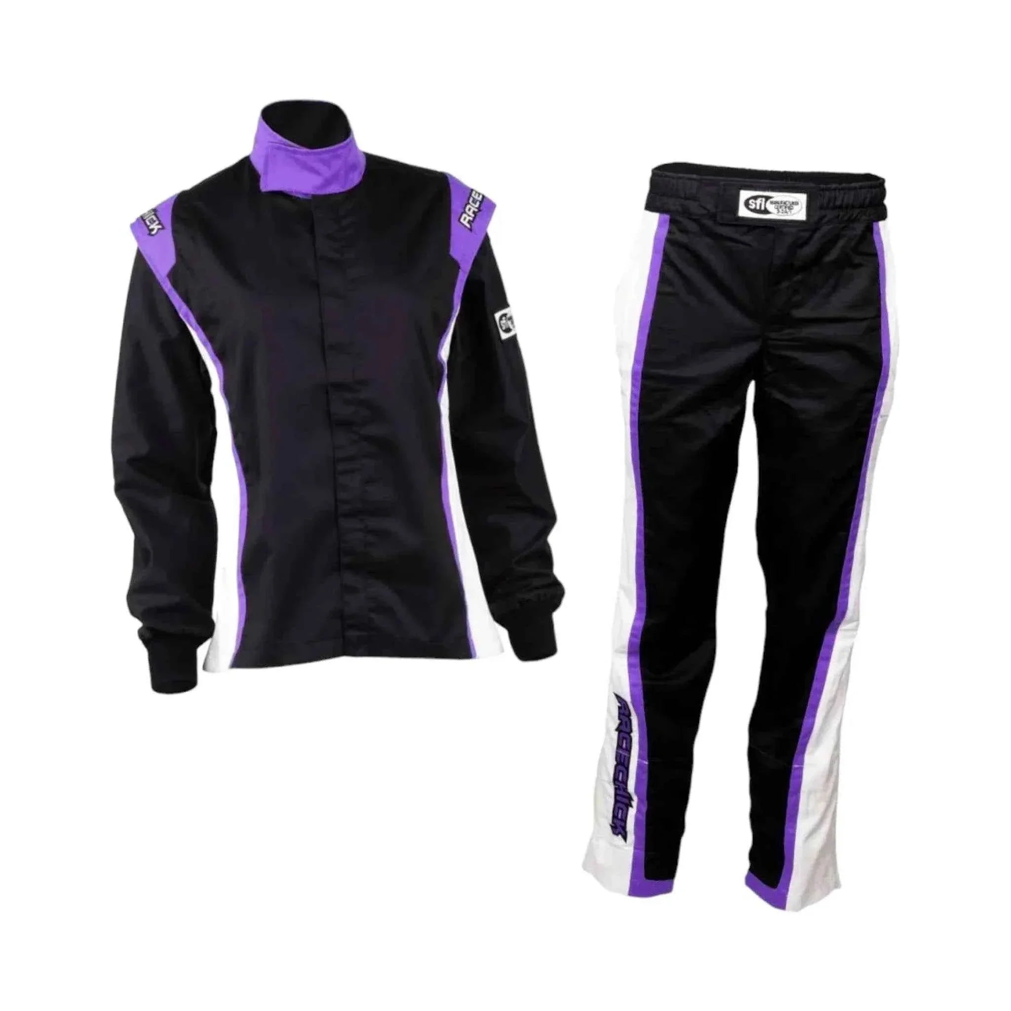 racechick fierce two piece women's auto racing suit sfi 3.2a/1 (black/purple) RACECHICK FIERCE TWO-PIECE WOMEN'S AUTO RACING SUIT SFI 3.2A/1 (BLACK/PURPLE) Dash Racegear